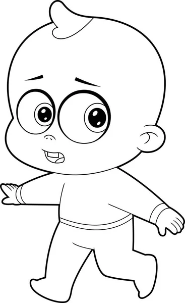 Zarysowane Cute Baby Boy Postać Kreskówek Stawia Pierwsze Kroki Wektor — Wektor stockowy