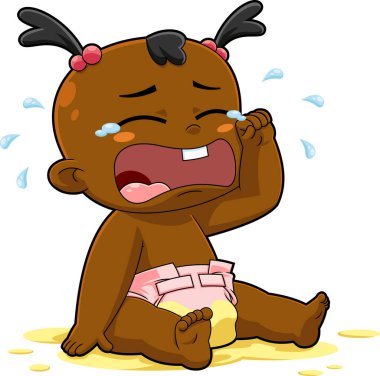 Afrikalı Amerikalı Bebek Çizgi Film Karakteri Ağlıyor. Vektör El Çizimi Görünümü Şeffaf Arkaplanda İzole Edildi