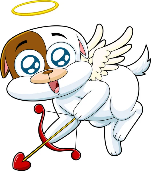 Cute Dog Cupid Cartoon Character Bow Arrow Flying Raster Hand — Image vectorielle