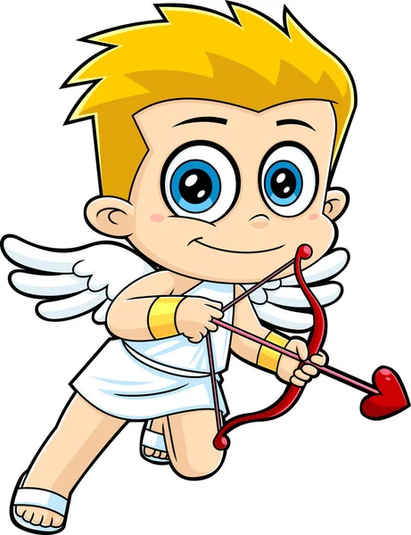 Cute Cupid Baby Cartoon Character Bow Arrow Flying Raster Hand — Image vectorielle