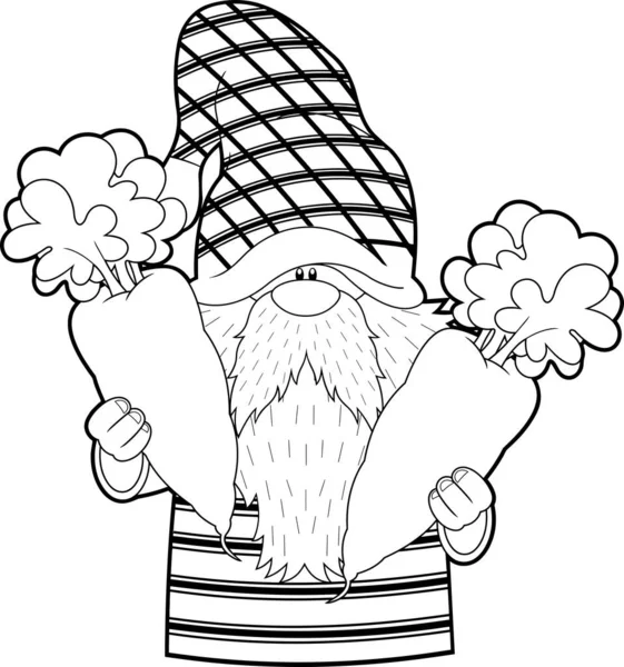 Aranyos Gnome Rajzfilmfigura Tart Egy Sárgarépát Kézzel Rajzolt Illusztráció Elszigetelt — Stock Vector