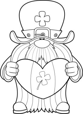 Aziz Patrick Günü Cüce Karikatür Karakteri İrlanda Kalbi Tutuyor. Vektör El Çizimi Görünümü Şeffaf Arkaplanda İzole Edildi