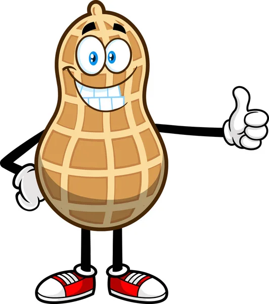 Χαμογελώντας Cartoon Peanut Nutshell Δείχνει Τους Αντίχειρες Επάνω — Διανυσματικό Αρχείο