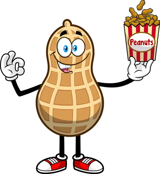 Sorrindo Cartoon Amendoim Nutshell Com Amendoim — Vetor de Stock