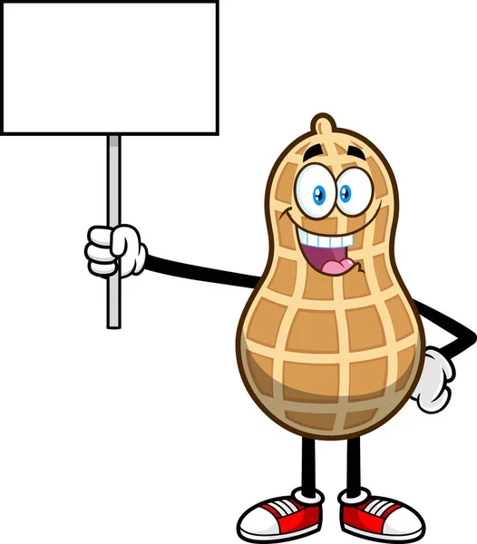 Χαμογελώντας Cartoon Peanut Nutshell Εικονογράφηση Κρατώντας Αφίσα Για Αντίγραφο Χώρο — Διανυσματικό Αρχείο
