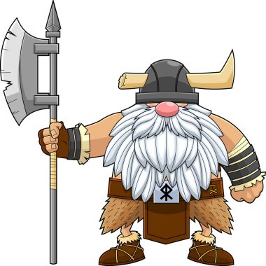 Sakallı cüce Viking savaşçısı, rün kemerli. 