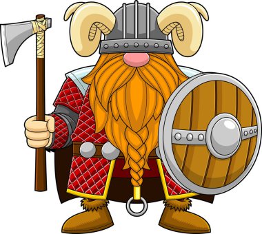 İskandinav Viking erkeğinin beyaz üzerine izole edilmiş bir karikatür çizimi 