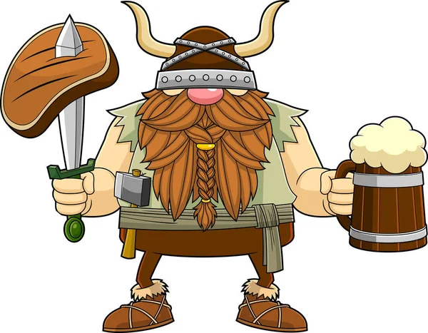 Αρχαίος Πολεμιστής Σκανδιναβός Βίκινγκ Κρέας Και Μπύρα Ποτό — Διανυσματικό Αρχείο