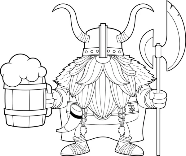 Мультяшная Иллюстрация Скандинавского Викинга Пивом Оружием — стоковый вектор