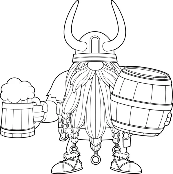 Skandinavische Wikinger Mit Bier Cartoon Illustration Auf Weißem Hintergrund — Stockvektor