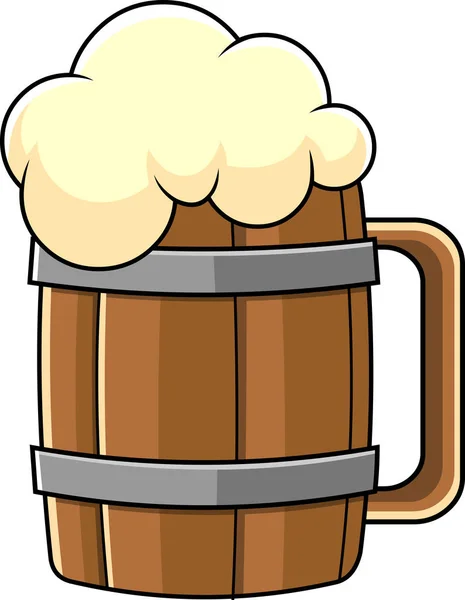 Illustration Gobelet Bois Avec Mousse Bière Stockage Alcool — Image vectorielle