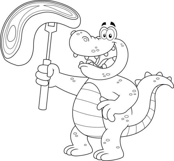 Cartoon Kunst Van Krokodil Met Vork Vlees Plak — Stockvector