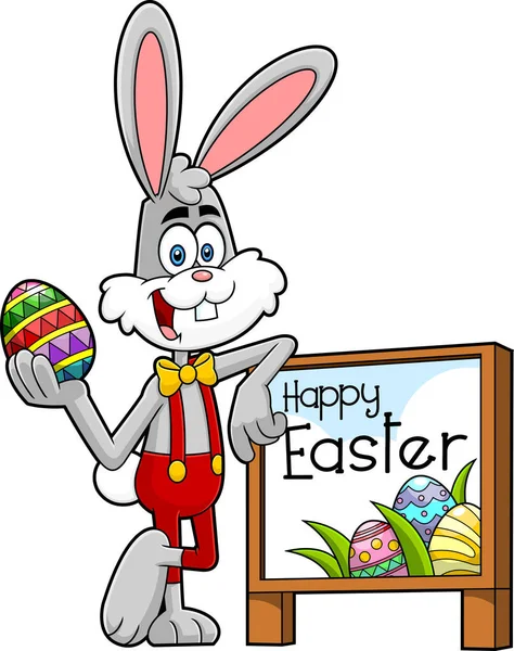 Šťastný Velikonoční Zajíček Drží Vejce Stojí Rámu Obrazu — Stockový vektor