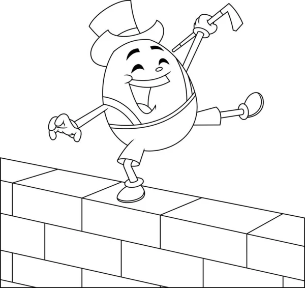 Personaggio Del Cartone Animato Uovo Delineato Piedi Muro Illustrazione Disegnata — Vettoriale Stock