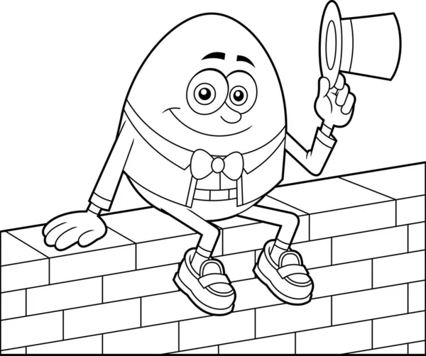 Cartone Animato Uovo Delineato Personaggio Seduto Sulla Parete Ondeggiante Cappello — Vettoriale Stock