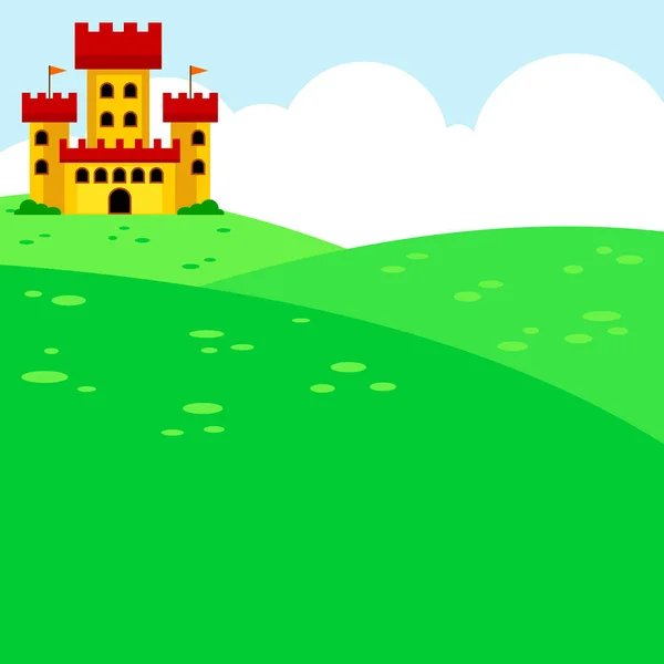 Cartoon Landscape Backdrop Dengan Castle Vector Hand Drawn Flat Design - Stok Vektor