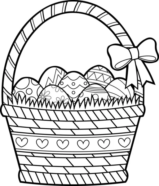 Outlined Cartoon Easter Basket Eggs Vector Hand Drawn Illustration Isolated — Stock Vector
