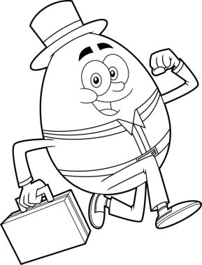 Taslak Yumurta Çizgi Filmi Karakteri koşuyor ve evrak çantası taşıyor. Vektör El Çizimi Görünümü Şeffaf Arkaplanda İzole Edildi