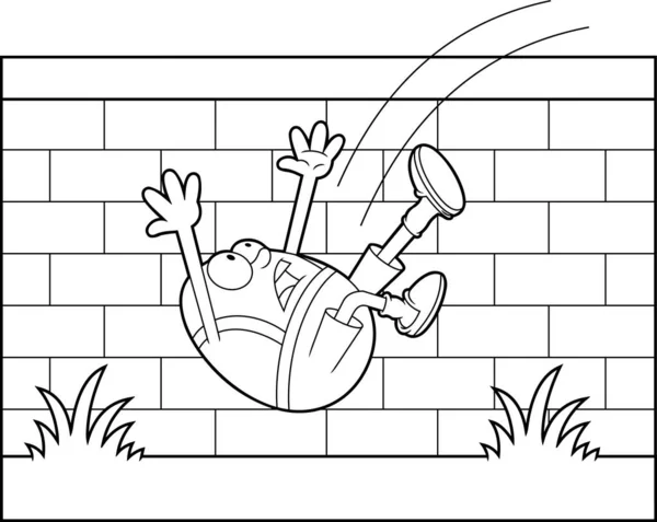 Окреслений Яєчний Мультяшний Персонаж Падає Стіни Векторна Рука Намальована Ілюстрація — стоковий вектор
