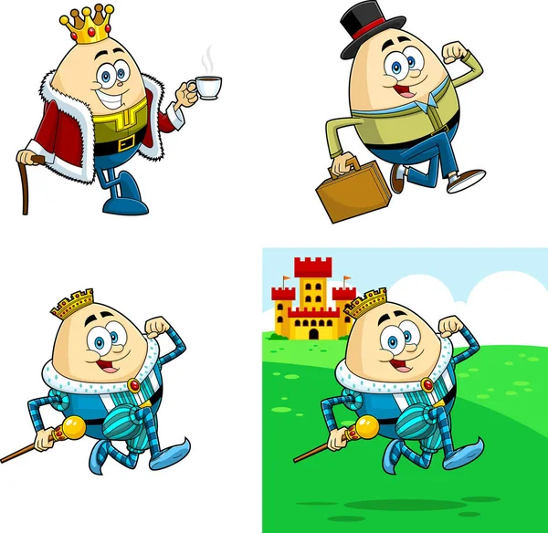 Humpty Dumpty Egg Cartoon Character Raster Mano Dibujado Colección Conjunto — Vector de stock