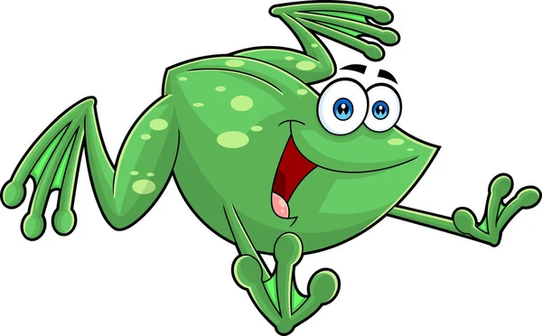 Cute Frog Cartoon Mascot Character Jumping Vector Hand Drawn Illustration — Stock Vector