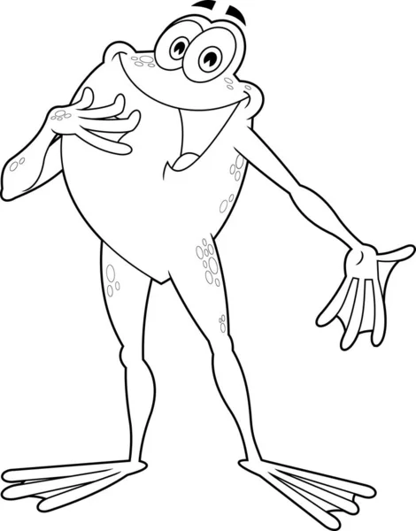 Nástin Funny Frog Cartoon Character Singing Vektorové Ručně Kreslené Ilustrace — Stockový vektor
