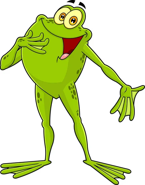 Engraçado Green Frog Desenhos Animados Personagem Cantando Ilustração Desenhada Mão — Vetor de Stock