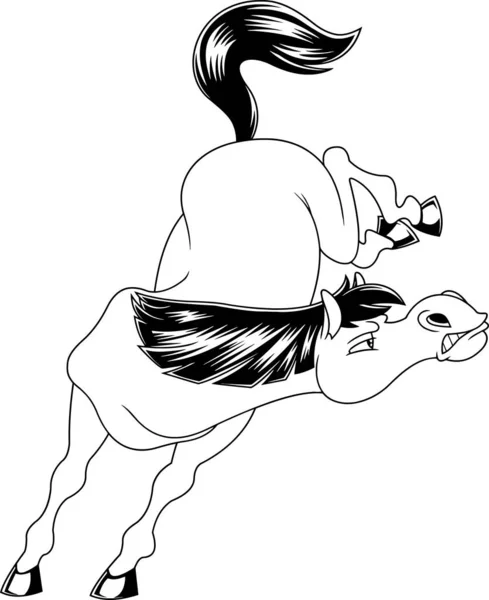 Outlined Wild Horse Cartoon Mascotte Karakter Springen Vector Met Hand — Stockvector
