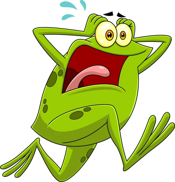 Skrämmer Frog Cartoon Character Running Vektor Hand Tecknad Illustration Isolerad — Stock vektor
