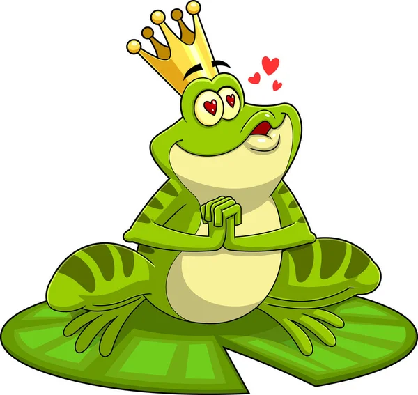 Verliebte Froschkönig Cartoon Figur Schickt Küsse Vector Hand Gezeichnete Illustration — Stockvektor