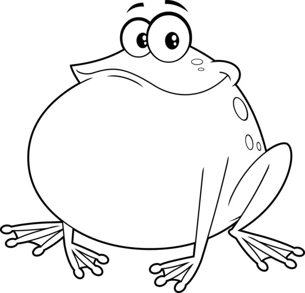 Outlined Cute Frog Cartoon Character Vector Hand Drawn Illustration Isolated — Stock Vector