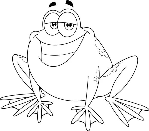 Outlined Smiling Frog Cartoon Character Vector Hand Drawn Illustration Isolated — Stock Vector