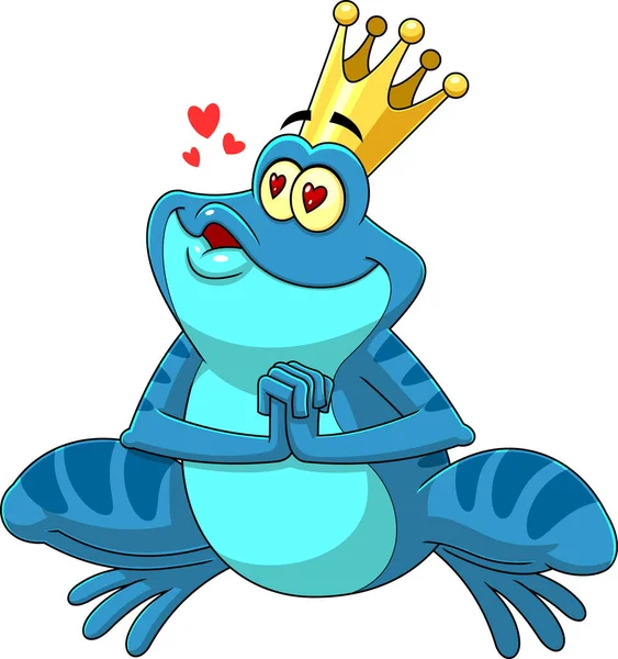 Frog Prince Personaje Dibujos Animados Amor Envía Besos Ilustración Dibujada — Vector de stock