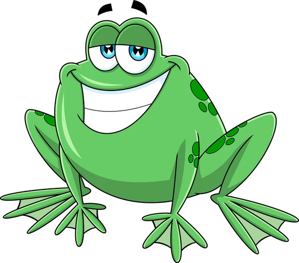 笑绿色青蛙卡通人物 在透明背景下孤立的矢量手绘图解 — 图库矢量图片