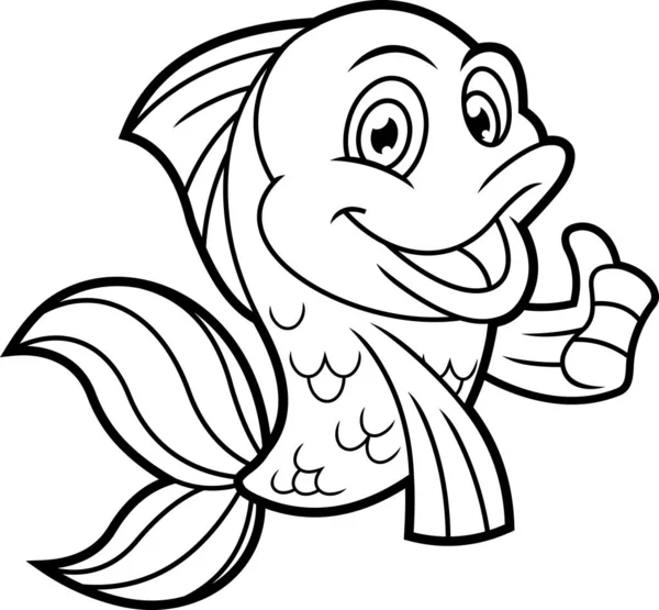 Прелестный Персонаж Мультфильма Симпатичная Рыба Показывает Пальчики Вверх Векторная Ручная — стоковый вектор
