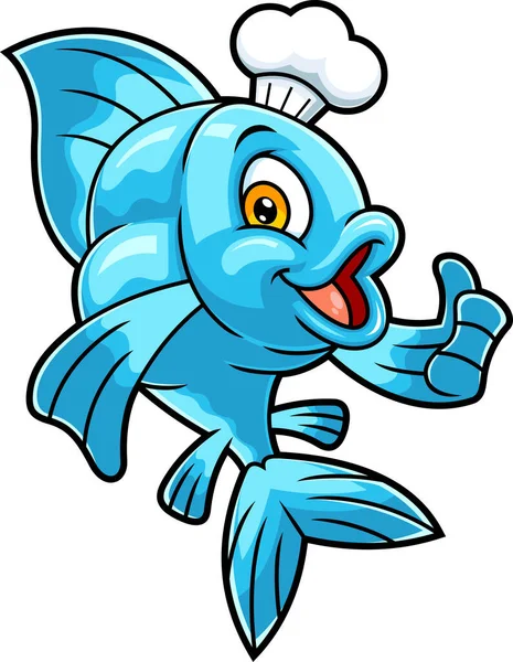 Fish Chef Cartoon Character Εμφάνιση Αντίχειρες Χέρι Raster Σχεδιάζεται Εικονογράφηση — Διανυσματικό Αρχείο