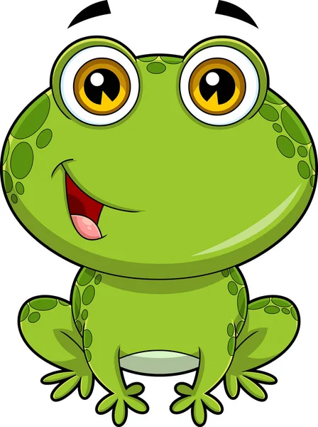 可爱的绿色青蛙卡通人物 在白色背景下孤立的栅格手绘图解 — 图库矢量图片