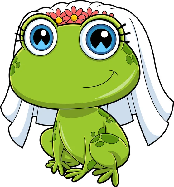 Cute Female Bride Frog Cartoon Character Raster Hand Drawn Illustration — Stock Vector