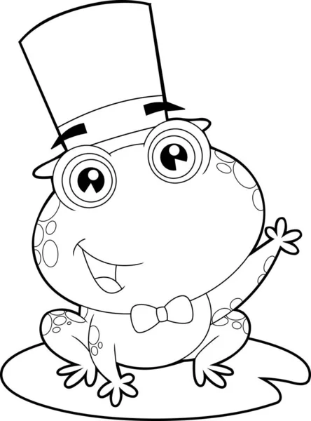 Outlined Groom Frog Cartoon Character Waving Raster Hand Drawn Illustration — Stock Vector