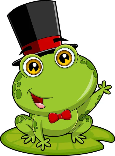Groom Frog Cartoon Character Waving 백지에서는 손으로 그림을 고립시켰다 — 스톡 벡터