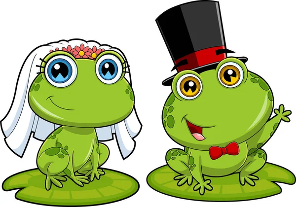 可爱的青蛙卡通人物塑造了新婚夫妇 在白色背景下孤立的栅格手绘图解 — 图库矢量图片