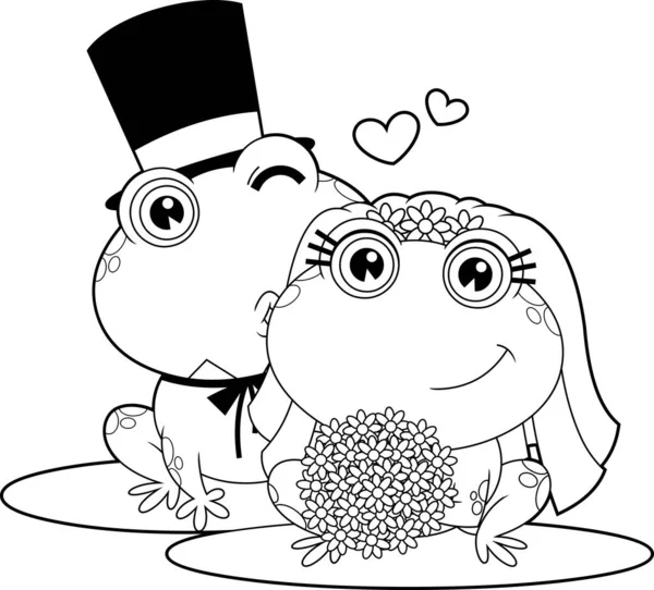 Zarysowane Cute Frogs Postacie Kreskówek Nowożeńcy Raster Ręcznie Rysowane Ilustracji — Wektor stockowy