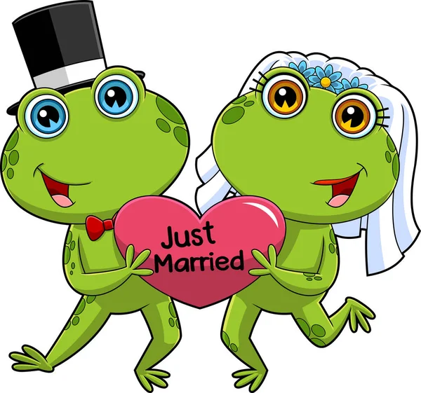 Cute Frogs Cartoon Characters Newlyweds Raster Hand Drawn Illustration Isolated — Stock Vector