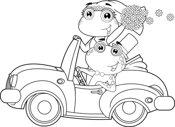 자동차 안에서 개구리의 캐릭터와 백지에서는 손으로 그림을 고립시켰다 — 스톡 벡터