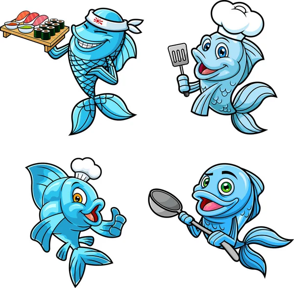 Set Sea Fish Characters — Stock Vector