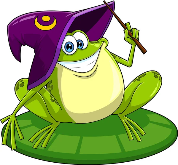 帽子中可爱的卡通青蛙的矢量图解 — 图库矢量图片