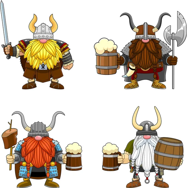 Conjunto Vikings Estilizados Personagens Desenhos Animados Ilustração Vetorial —  Vetores de Stock