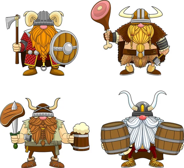 Conjunto Vikings Estilizados Personagens Desenhos Animados Ilustração Vetorial —  Vetores de Stock