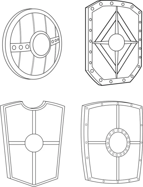 Conjunto Armas Viking Ícones Desenhos Animados Estilizados Ilustração Vetorial — Vetor de Stock