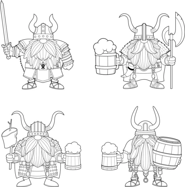 Conjunto Personajes Dibujos Animados Estilizados Vikingos Ilustración Vectorial — Archivo Imágenes Vectoriales
